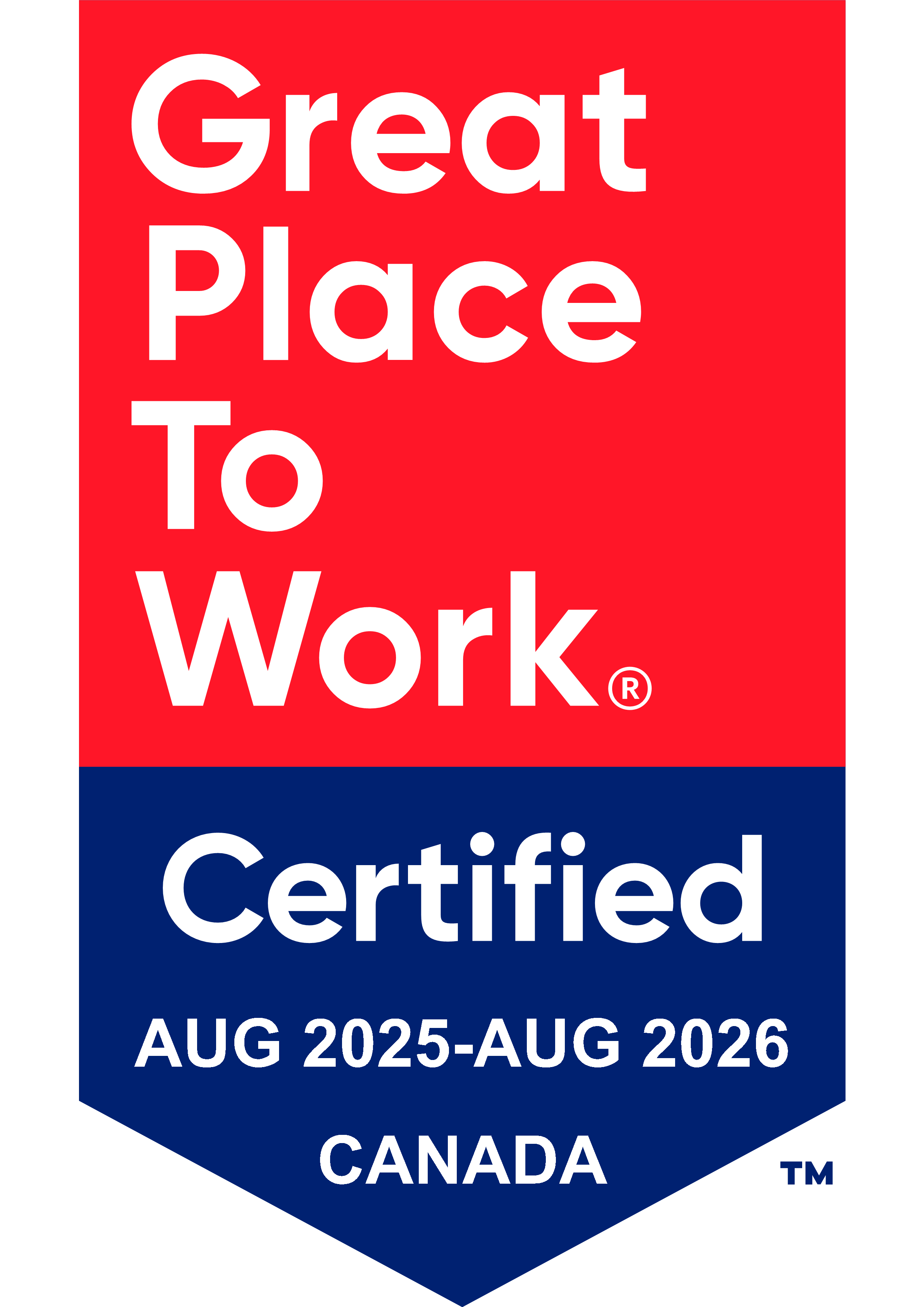 Great Place to Work Certified Aug 2025 - Aug 2026 Canada crest